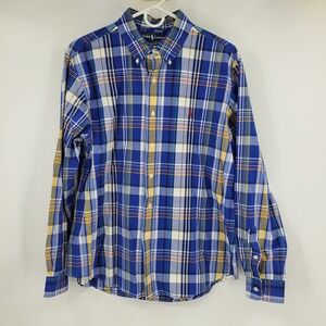 Ralph Lauren Custom Fit XL Blue Yellow Plaid Button Down Shirt Men's Long Sleeve